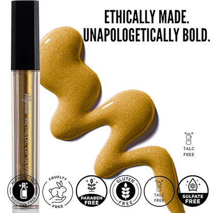 Mynena Gold Glitter Lip Gloss Non-Sticky Filled with Iridescent Sparkles | Lightweight Shimmer Lip Topper – Paraben-Free | Demi-Sheer Lipgloss from Cosplay to Everyday Glam | ISunny