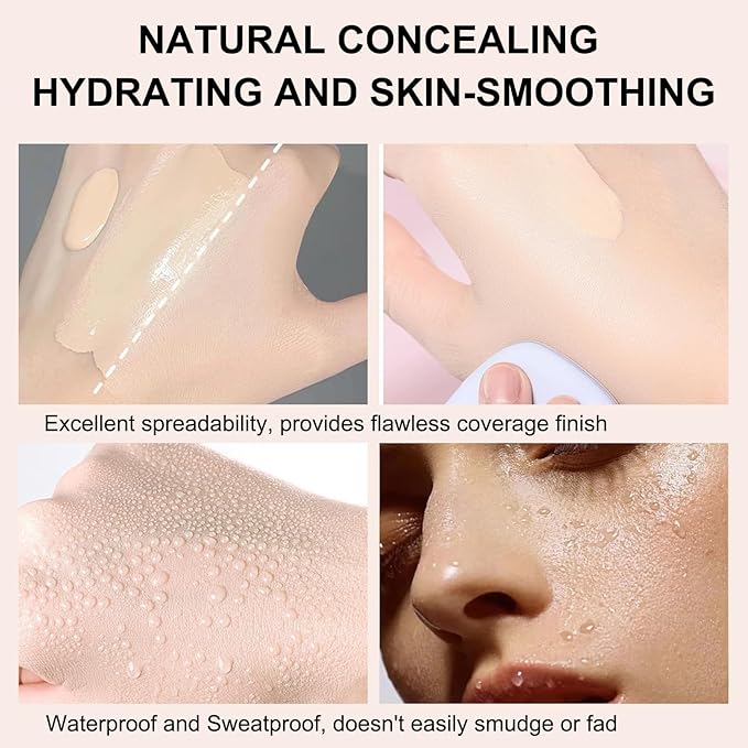 4 in 1 Foundation Liquid, Medium Coverage Foundation Makeup with Flawless Finish - Longwear & Waterproof - Moisturizing, Hydrating & Lightweight Foundation for All Skin Types, Vegan & Cruelty-Free