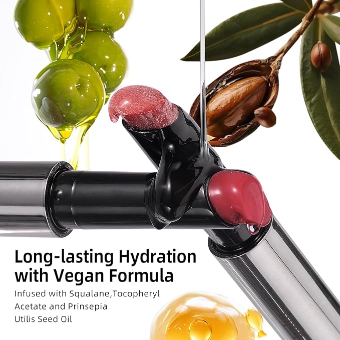 KIMUSE Lip Plumper, Hydrating Korean Lip Gloss, Click Tinted Lip Balm Solid Lipstick for Plumps & Moisturizes, Long-wearing All-in-one Lip Plumping, Gloss, Balm