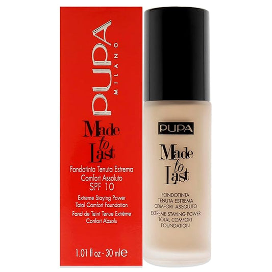 PUPA Milano Made To Last Extreme Staying Power Total Comfort Foundation - Extreme Hold Fluid Foundation - Long Lasting And Weather Resistant - Medium To High Coverage - Natural Beige - 1.01 Oz