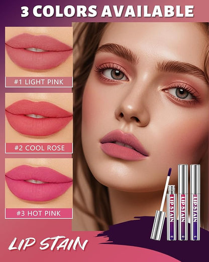 3Pcs Peel Off Lip Stain Tattoo Set, Long Lasting Lip Liner Stain Peel Off Matte Lip Gloss Nude Lipstick, Waterproof Smudge Proof High Pigmented Color Peel Off Lip Stain Tint Women Lip Makeup Gift