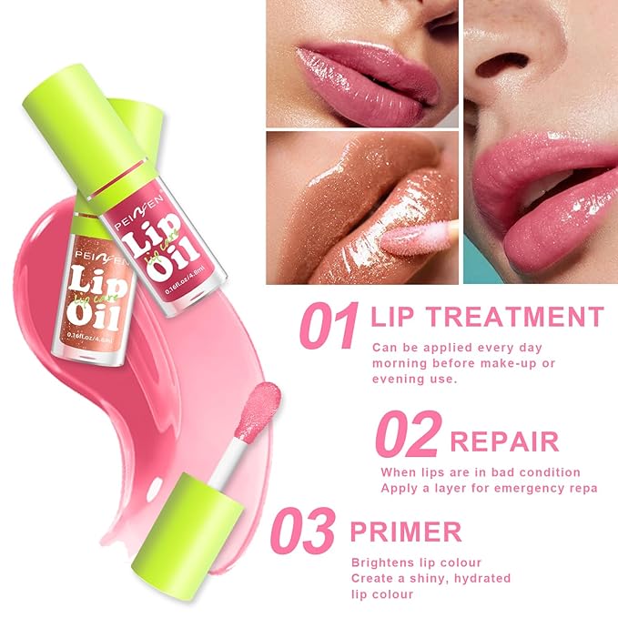 Scarman 6 Colors Lip Oil Lip Glaze,Hydrating Tinted Plumping Lip Gloss,Clear Pink Shiny Glow Reviver Lip Care Oil,Longlasting Non-sticky Transparent Lip Oil for Women (SET A)