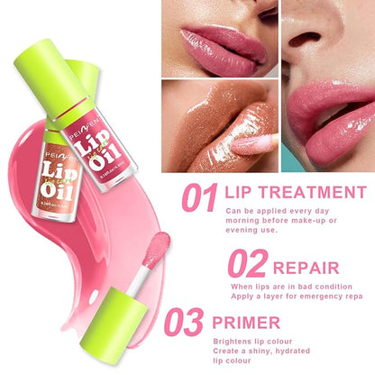 Scarman 6 Colors Lip Oil Lip Glaze,Hydrating Tinted Plumping Lip Gloss,Clear Pink Shiny Glow Reviver Lip Care Oil,Longlasting Non-sticky Transparent Lip Oil for Women (SET A)