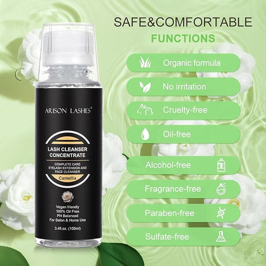 ARISON LASHES Eyelash Cleanser Concentrate 100ml Lash Extensions Shampoo Natural Foaming Cleanser DIY Non-lrritating 20 Bottles 60ml lash Shampoo（Camellia）