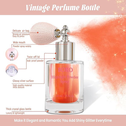 Boko Highlighter Powder Spray, Cosmetic Body Shimmer Spray High Gloss Diamond Highlight Glitter Powder Makeup Sparkle Glitter Hairspray Christmas Rave Accessories for Women Face Paint Hair Clothes