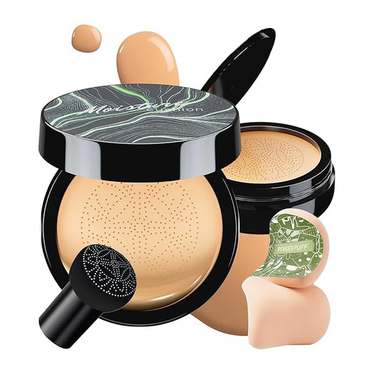 Air Cushion CC Cream - Long-Lasting Mushroom Head BB Cream Foundation With Powder Puff for Face Makeup, Moisturizing Full Coverage Self Adjusting Concealer (Buff Beige, Pack of 1)