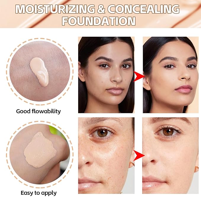 Full Coverage Liquid Foundation, Long-Lasting & Buildable Foundation Cushion BB Cream, Create Skin-Light Natural Makeup, Foundation for Mature Skin