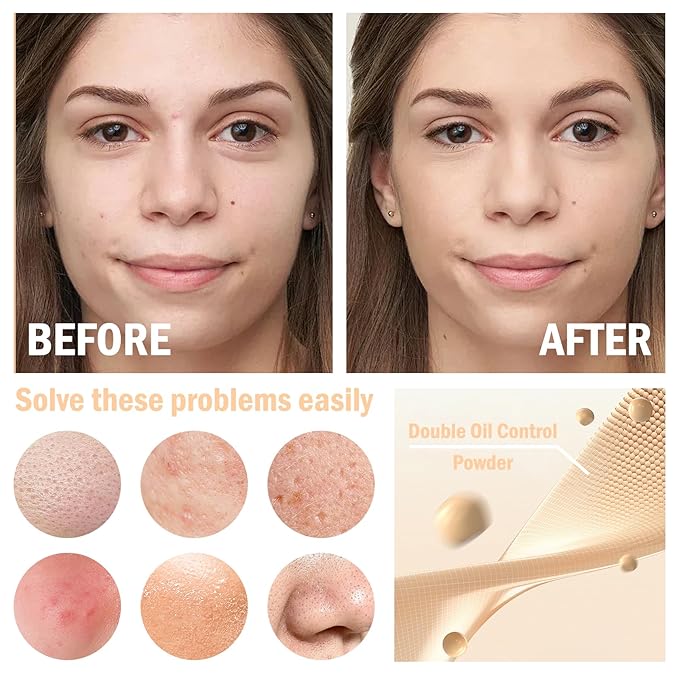 7PCS Mushroom Head Air Cushion CC Cream Foundation,Natural BB Cream Foundation Makeup,Moisturizing One Step Color Corrector,Loose Setting Powder Set with Makeup Sponges C