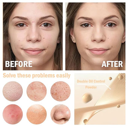 7PCS Mushroom Head Air Cushion CC Cream Foundation,Natural BB Cream Foundation Makeup,Moisturizing One Step Color Corrector,Loose Setting Powder Set with Makeup Sponges A