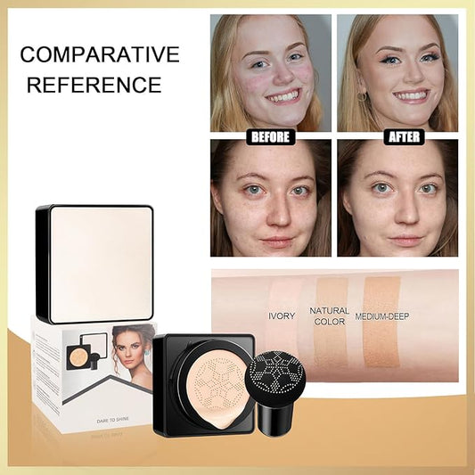 Mushroom Head Air Cushion CC Cream - Long-Lasting & Waterproof New Mushroom Head Screw Lid Concealer Makeup Base for All Skin Types, Create Natural Face Makeup (Ivory)