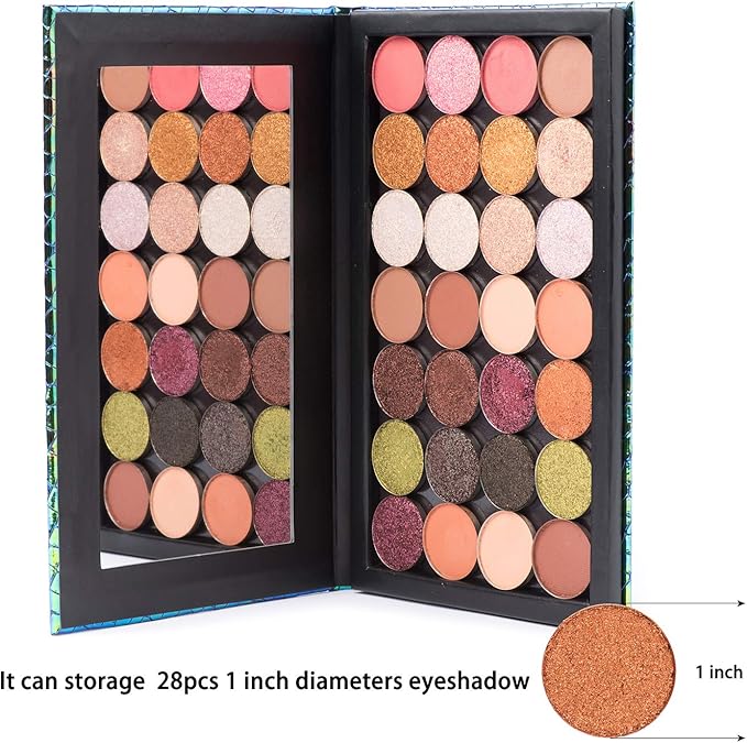 Allwon Magnetic Palette Mermaid Empty Makeup Palette with Mirror and 30Pcs Adhesive Empty Palette Metal Stickers for Eyeshadow Lipstick Blush Powder (Green)