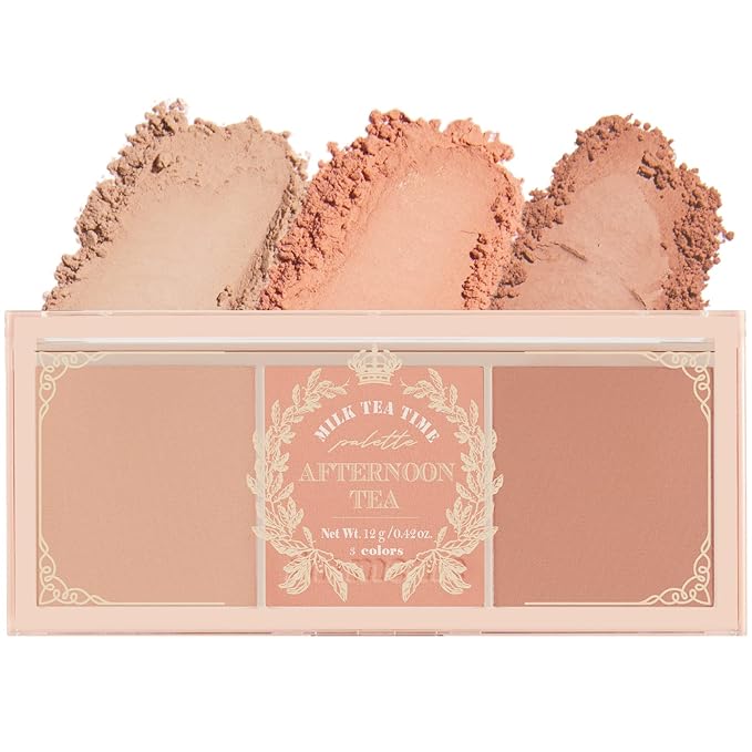 I'm Meme Compact - Oil Cut Pact 0.34 Oz + Palette - Afternoon Tea Blusher | 3 Shades Milk Tea Time, 0.42 Oz Bundle