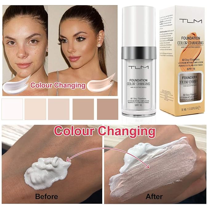 3PCS TLM Concealer Cover Cream, Flawless Colour Changing Warm Skin Tone Foundation Makeup, Base Nude Face Liquid Cover Concealer