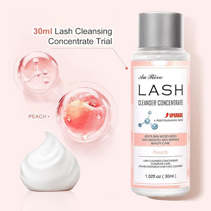 Lash Shampoo Concentrate 30ml Lash Cleanser Concentrate Add Hyaluronic Acid Oil-Free Lash Extension Shampoo Perfect for Salon，Peach