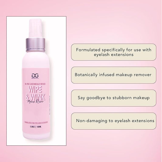 GladGirl Wipe and Wink Oil-Free Makeup Remover Formulated for Eyelash Extensions and Natural Lashes, 100 ml