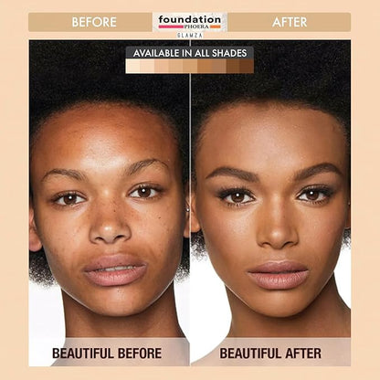 Phoera Foundation Set with Makeup Brush - Matte Cream Foundation Kit with 104 (Buff Beige) Shade & Applicator - Full Coverage Concealer - 24hr Oil Control - 30ml