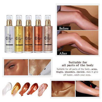 Shimmer Body Luminizer 5 Color Waterproof Smooth Face Body Glow Illuminator Non-sticky Liquid Body Highlight Illuminator for Face & Body & Leg (80 ML, 01 Pearl White)