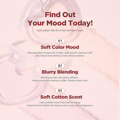 lilybyred Luv Beam Blur Cheek | Heart-Shaped Korean Powder Blush, Silky Texture, Lightweight, Soft Blurring Matte Finish, Long-Lasting, Natural Flush, Cozy Cotton Scent, 0.15 oz. (02 Blurry Peach)