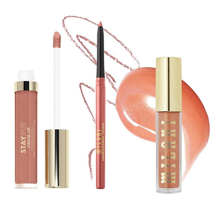 Milani Stay Put Longwear Liquid Lipstick 10/10 + Understatement Lipliner Pencil - Highly Pigmented Retractable Soft Lip Liner Pencil + Keep It Full Nourishing Lip Plumper - Tropical Shine