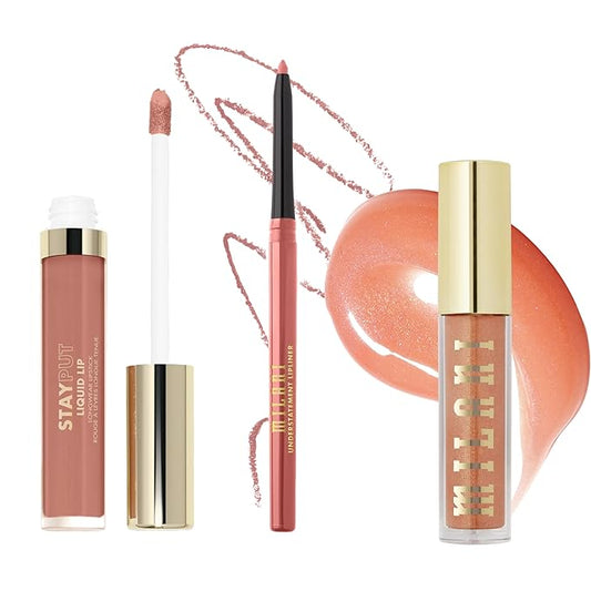 Milani Stay Put Longwear Liquid Lipstick 10/10 + Understatement Lipliner Pencil - Highly Pigmented Retractable Soft Lip Liner Pencil + Keep It Full Nourishing Lip Plumper - Tropical Shine