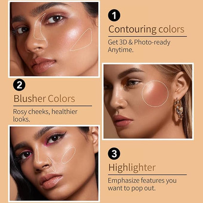 Contour Beauty Wand, Liquid Face Concealer Contouring/Highlighter/Blusher Stick with Cushion Applicator, Long Lasting Lightweight Blendable Super Silky Cream Contour Stick 3Pcs