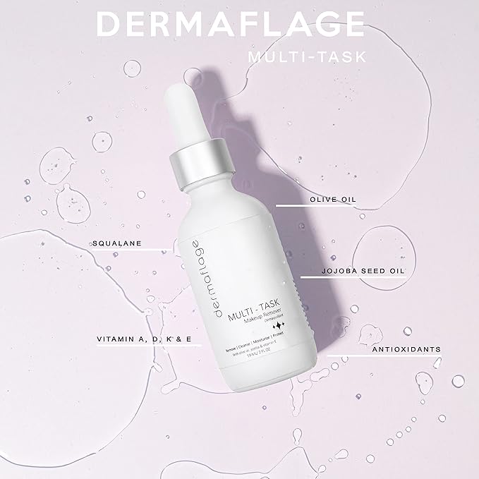 Facial Cleansing Oil | Makeup Remover for Sensitive Skin | Multi-Tasker with Anti-Oxidant Olive Oil, Vitamin E. | By Dermaflage | 2 fl oz.