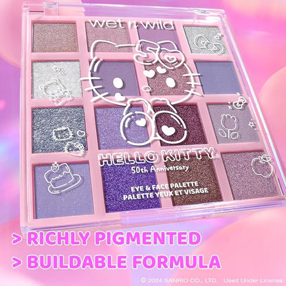 wet n wild Hello Kitty Eye & Face Palette, 2 Bold Richly Pigmented Palettes, Multi-Functional Buildable and Blendable Formula, Cruelty-Free & Vegan - Big Smile