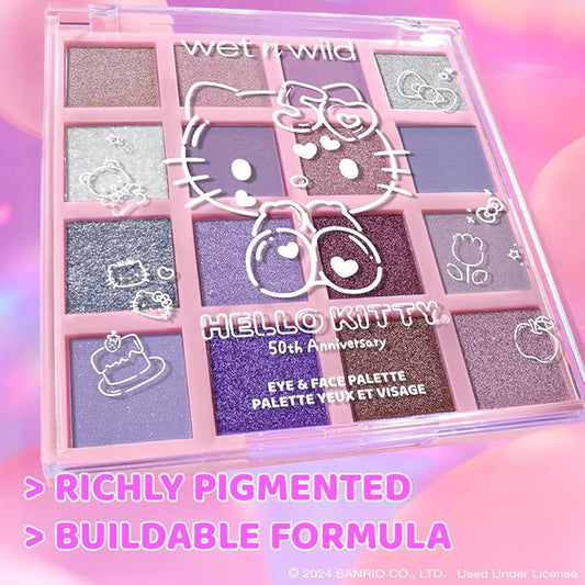 wet n wild Hello Kitty Eye & Face Palette, 2 Bold Richly Pigmented Palettes, Multi-Functional Buildable and Blendable Formula, Cruelty-Free & Vegan - Big Smile