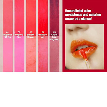 Long-lasting Lip Tint Lip Stain Lip Gloss-Hydrating, Calming, Nourishing and Vivid water tint 0.11 oz (5 colors) (Raspberry ade)