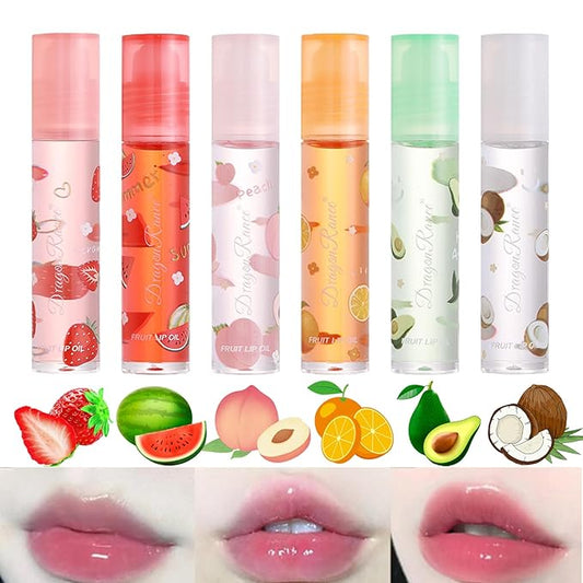 Moisturizing Lip Oil Set - 6 Pcs Roll-on Fresh Glaze, Transparent Colorless Lotion for Hydrating and Care (#4)