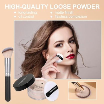Foundation Full Coverage Matte Oil Control Concealer with Face Primer & Makeup Brush & Makeup Sponge & Foundation Brush