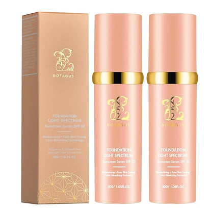 Foundation 4 in 1-Light Spectrum,4 in 1 Foundation Liquid, Protecting from Sun with SPF50 for Gym, Sports, Dancing Concealer Cosmetic Lightweight,Longwearing & Waterproof for Makeup (2 Pack)