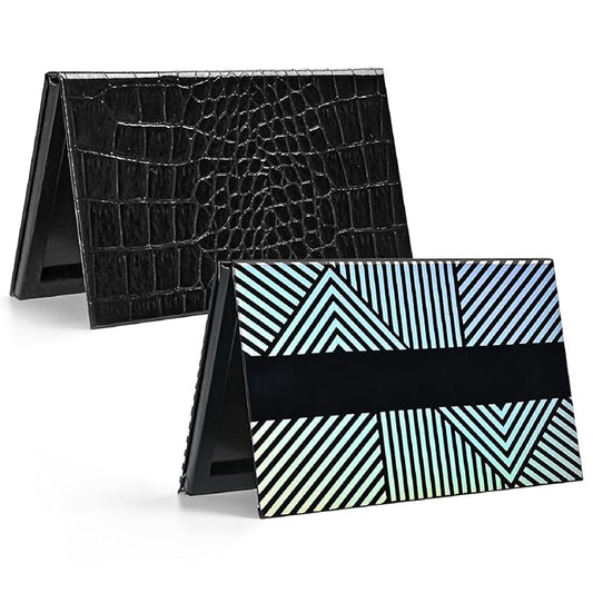 Lolalet 2 Pack Magnetic Makeup Palettes, Empty Magnetic Palette with Mirror for Eyeshadow Lip Color Blush Powder Highlighter Contour - Leather&Holographic