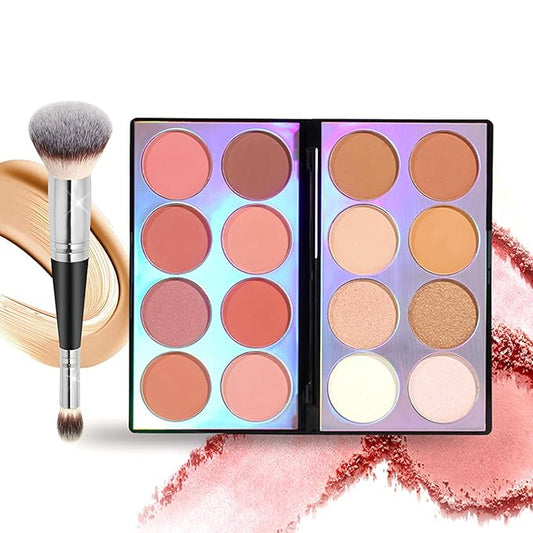 Blush Contour Highlighter Makeup Palette, 16 Color All-in-One Matte Shimmer Bronzer Facial illuminator Palette with Makeup Brush, Long Lasting and Soft Powder, Pro Makeup Powder Kit