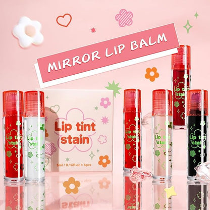 4PCS Rolling Ball Lip Oil Set, Long Lasting Hydrating & Moisturizing Lip Gloss Set for Kids Lip care, Transparent Lip Gloss for Dry and Chapped Lips (Set B, 0.16 Oz/Pcs)