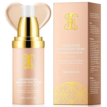 Colour Changing Foundation - 4 in 1 Light Spectrum with SPF 50+, Hydrating Liquid Foundation, Concealers Waterproof & Longwearing, Medium Spectrum for Gym, Sport, Dancing