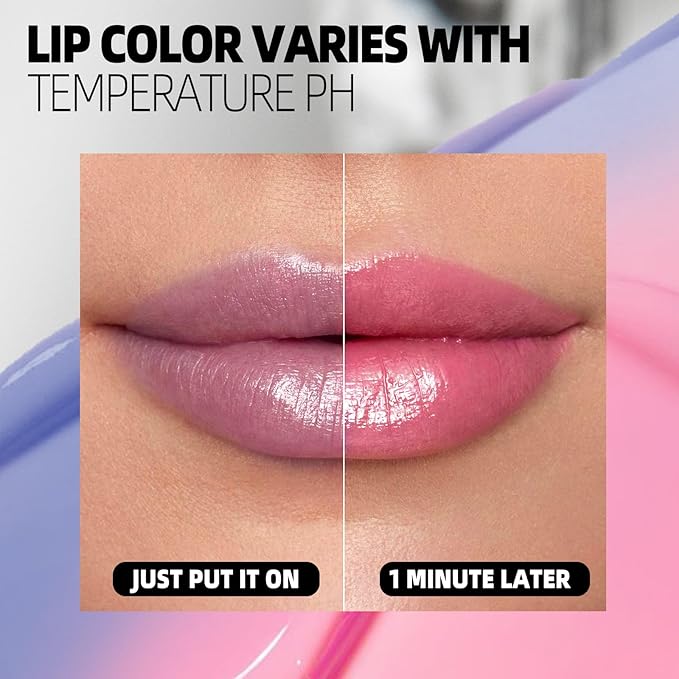 PH Adjusting Lip, Blue Black Ph Adjusting Lip Balm & Cheek, Cheek Tint Gloss Lipgloss, Tinted Color Change to Pink, Temperature Color Changing Lipstick for Women, Moisturizing, 01# Blue
