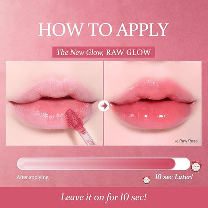 HINCE Raw Glow Gel Tint - Glossy Dewy Lip Tint, Non-Sticky & Long Wearing Lip Gloss for Natural Glass Glow, Moisturizing Liquid Lipstick, Vegan, 0.13 fl.oz. (BARE, 01)