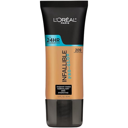 L'Oreal Paris Makeup Infallible Up to 24HR Pro-Glow Foundation, Caramel Beige, 1 fl oz.