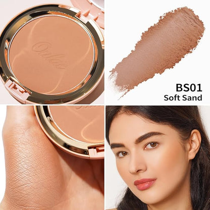 Oulac Matte Bronzer Powder Face Makeup with Mirror - Natural SunKissed Bronzer Look,Highly Pigmented Cream Bronzer, Long Lasting Glow, Easy to Blend, Vegan & Cruelty-Free BS01, 【BS01 Soft Sand】