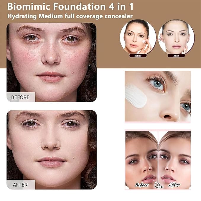 4 in 1 Foundation - Medium Spectrum with SPF 50+, Hydrating Color Changing Foundation Makeup Liquid Waterproof & Longwearing for Sport, Dancing (Natural Color)