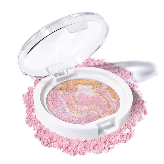 KYDA Baked Blush, High Glossy Face Blusher, Shimmer Pressed Powder Blush, Buildable Lightweight Formula, Radiance Pink Glow Blush Makeup, Multiuse Baked Powder for Face Eye Cheeks, #01