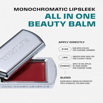 BRAYE LIPSLEEK | Blush for Cheeks & Lips, Korean Makeup Blush, Cool Lip and Cheek Balm, Vegan Cream, Lightweight w/Blendable & Buildable Makeup, Natural Look 12 PEPPY 0.08oz