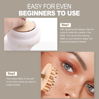 Freckles Stamp Air Cushion (Light Brown) and Face Oil Blotting Powder Cushion, Waterproof Long Natural Freckle, High Moisturizing Matte Makeup For Oily Skin