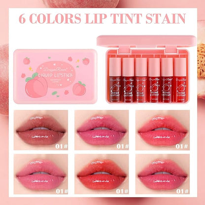 Korean Velvet Watery Moisturizing Lip Tint Set - 6 Colors, Multi-Use Lip & Cheek Tint, Long-Lasting, High Pigment, Vivid Color