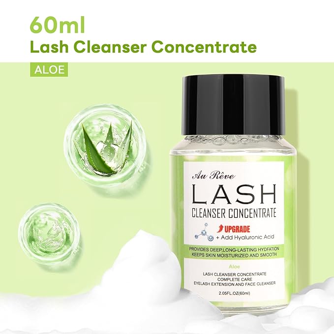 Lash Shampoo Concentrate 60ml Lash Cleanser Concentrate Add Hyaluronic Acid Oil-Free Lash Extension Shampoo Perfect for Salon，Aloe