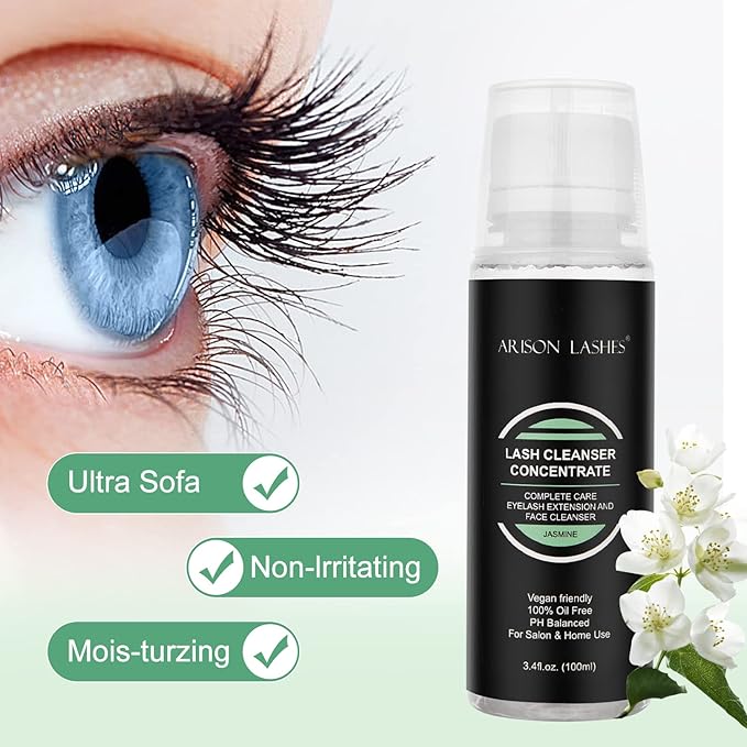 Eyelash Cleanser Concentrate 100ml Professional Lash Extensions Shampoo Natural Foaming Cleanser for Extensions Lashes with Salon Home Care-Makes 20 Bottles 60ml Eyelash Shampoo(jasmine)