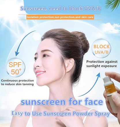 Go Ho Mineral Sunscreen Setting Powder Spray and 1PC Retractable Makeup Brush Kit,Loose Powder Sunscreen,Translucent,Hypoallergenic Oil Control Natural Matte Finish for Face,Scalp&Hair