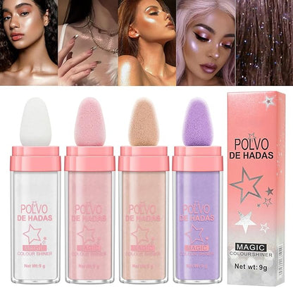 2PCS Polvo De Hadas Fairy Dust Highlight Patting Powder - Full Body Contouring and Clavicle Pearlescent Patting Powder for Face and Eye, Christmas Sparkling Body Glitter (#01 White & #02 Pink)