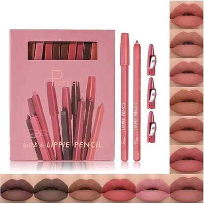 2 Pack Eyebrow Pen Dark Brown and 12Pcs Matte Lip Liners with Sharpener